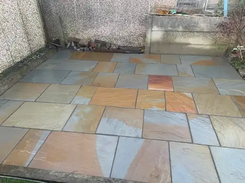 A newly laid stone patio